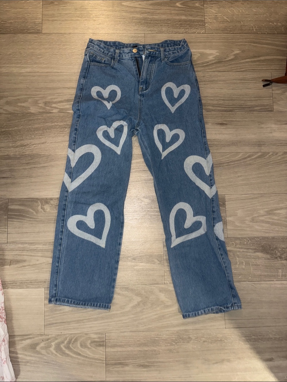 Cider Blue High-Rise Jeans with White Heart Print